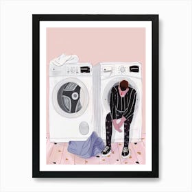 Man Sitting In Front Of Washing Machine 1 Art Print