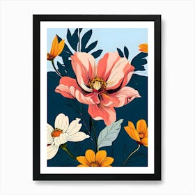 Flowers On A Blue Background 5 Art Print