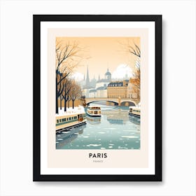 Vintage Winter Travel Poster Paris France 4 Art Print