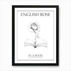 English Rose In A Book Line Drawing 3 Poster Art Print