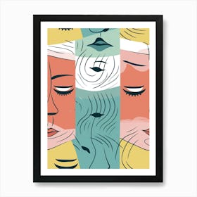Pastel Abstract Line Face Drawing Art Print