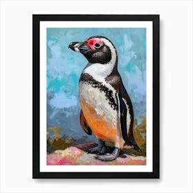 African Penguin Bartolom Island Oil Painting 2 Art Print