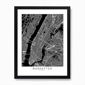 Manhatten Black And White Map Art Print