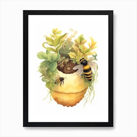 Small Earth Bumble Bee Beehive Watercolour Illustration 2 Art Print
