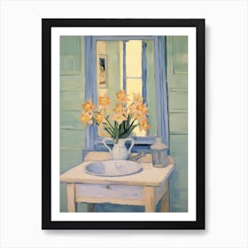 Bathroom Vanity Painting With A Daffodil Bouquet 1 Art Print