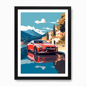 A Nissan Gt R Car In The Lake Como Italy Illustration 2 Art Print