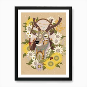 Gorgeous Deer With Floral Wreath Poster