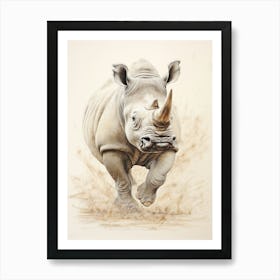 Action Illustration Of Rhinos Running 1 Art Print