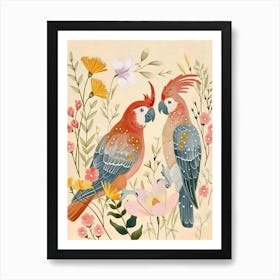 Folksy Floral Animal Drawing Cockatoo 2 Art Print