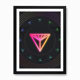 Neon Geometric Glyph Abstract in Pink and Yellow Circle Array on Black n.0077 Art Print