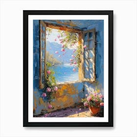 Open Window Blue Sky in Paradise Beautiful Landscape Scenery Painting | Contemporary Art Print for Feature Wall | Vibrant Beautiful Wall Decor in HD Art Print