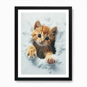 Cute Kitten Cat Peeking From Snow 9 Art Print