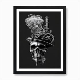 Skull With Surrealistic Elements Black  Stream Punk Art Print