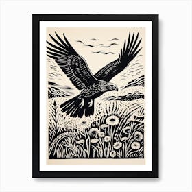 B&W Bird Linocut Harrier 4 Art Print