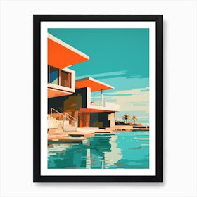 Abstract Illustration Of South Padre Island Texas Orange Hues 1 Art Print