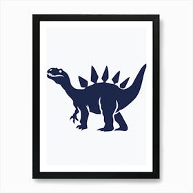 Stegosaurus Navy Blue Silhouette 2 Art Print
