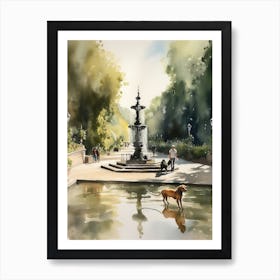 Painting Of A Dog In Parque Del Retiro, Spain In The Style Of Watercolour 01 Art Print