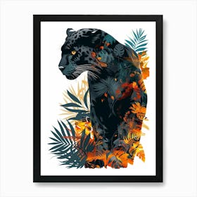 Double Exposure Realistic Black Panther With Jungle 10 Art Print