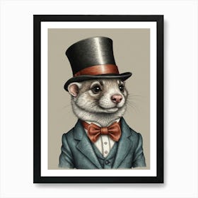 Ferret In Top Hat 1 Art Print