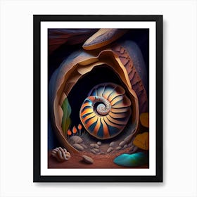 Snail In Cave Patchwork Art Print