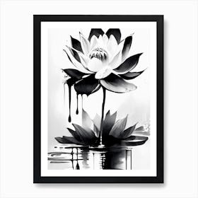 Lotus Flower And Water 1 Symbol Black And White Painting Art Print