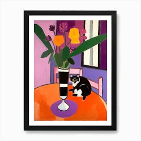 A Painting Of A Still Life Of A Crocus With A Cat In The Style Of Matisse 1 Art Print