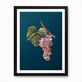 Vintage Grape Vine Botanical Art on Teal Blue n.0203 Art Print