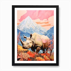 Colourful Floral Rhino 2 Art Print