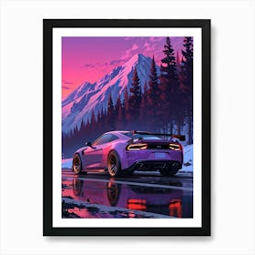 Purple Sports Car At Sunset Art Print