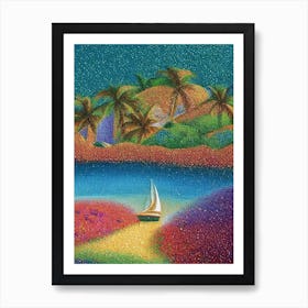 Guadeloupe Pointillism Style Tropical Destination Art Print