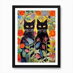 Two Black Cats In A Wildflower Garden Art Print