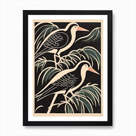 Two Birds Perched On A Branch Art Print