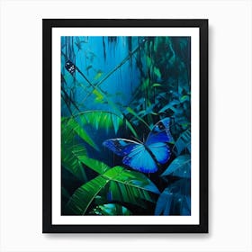 Morpho Butterflies In Rain Forest Oil Painting 2 Art Print