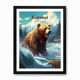 Katmai National Park Alaska Nature Modern Travel Art Art Print