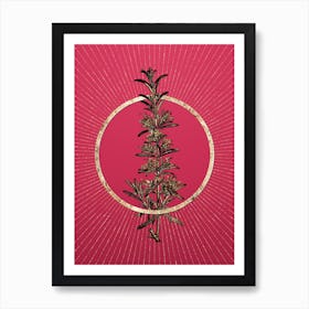 Gold Rosemary Glitter Ring Botanical Art on Viva Magenta n.0272 Art Print