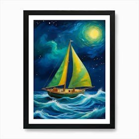 Sailboat At Night Art Print