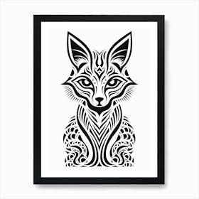 Linocut Fox Abstract Line Illustration 4 Art Print