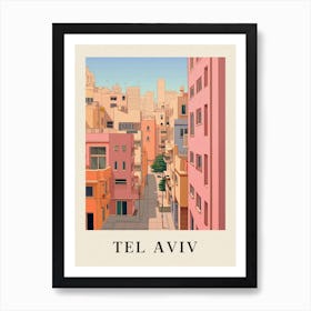 Tel Aviv Israel 3 Vintage Pink Travel Illustration Poster Art Print