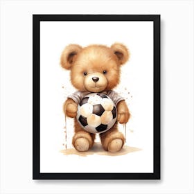 Football Soccer Ball Teddy Bear Painting Watercolour 7 Art Print