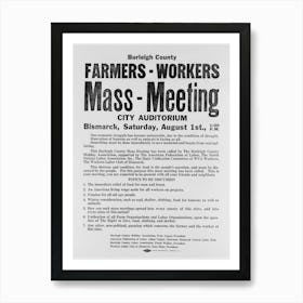 Mass Meeting Poster, Burleigh County, North Dakota By Russell Lee Art Print