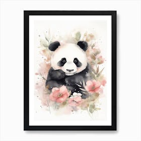 Floral Baby Panda Watercolour 2 Art Print