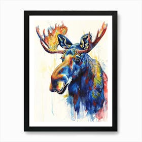 Moose Colourful Watercolour 4 Art Print