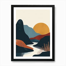 Sunset By The River, Scandinavian Minimalism Art Print