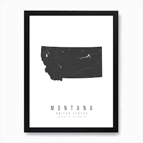 Montana Mono Black And White Modern Minimal Street Map Art Print