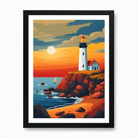 Lighthouse At Sunset 1 Art Print