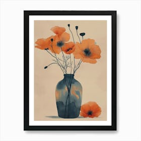 Poppies in a Vase. Japanese Floral Watercolor  Art Print