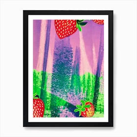 Strawberry Risograph Retro Poster Fruit Art Print