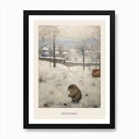 Vintage Winter Animal Painting Poster Hedgehog Art Print