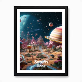 Saturn Travel Poster Bubble Planet Art Print