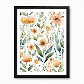 Watercolor Flowers 1 Art Print